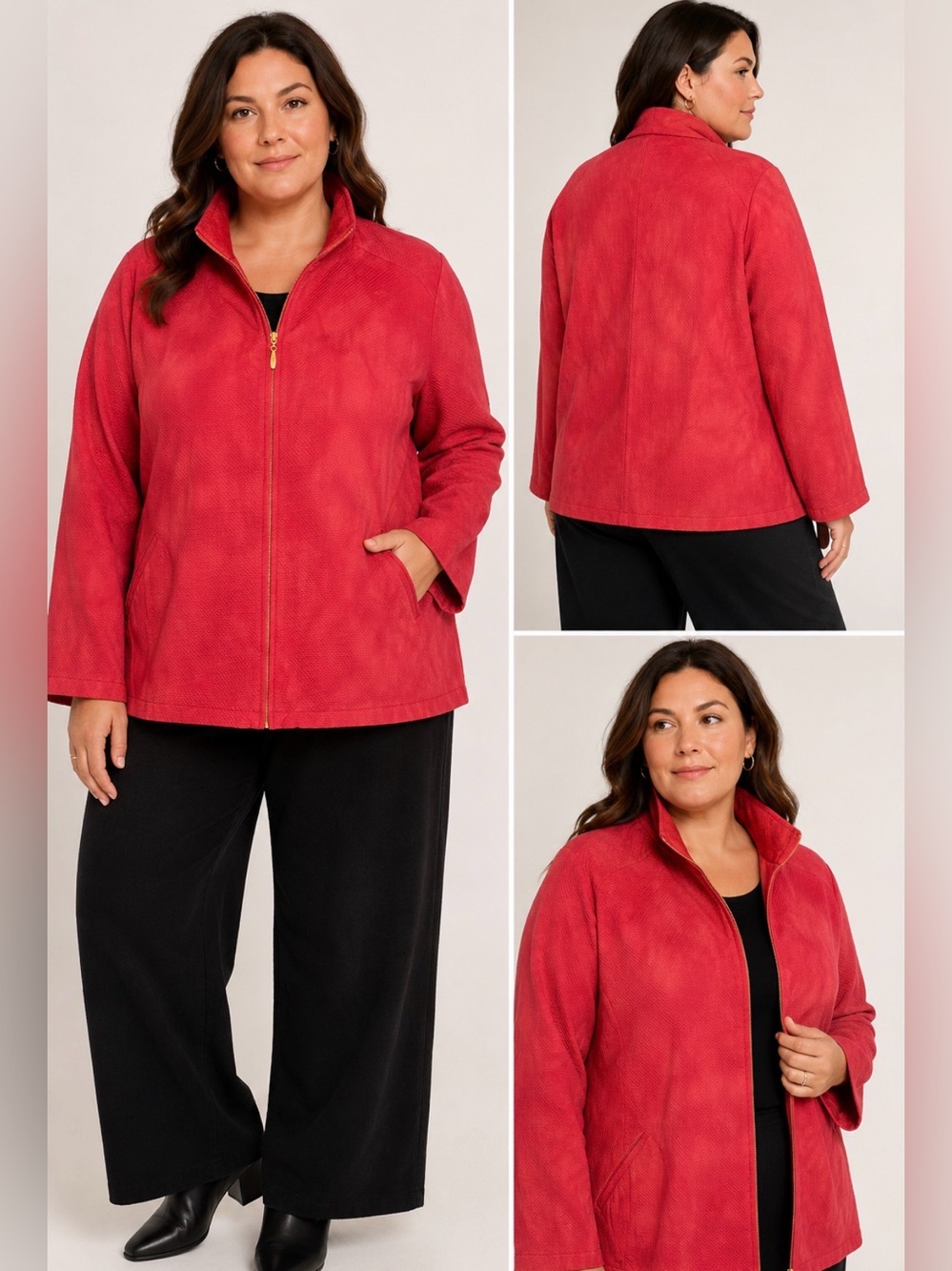 Eileen Fisher 1X Coral Orange Marbled Textured Cotton Zip Jacket Lightweight